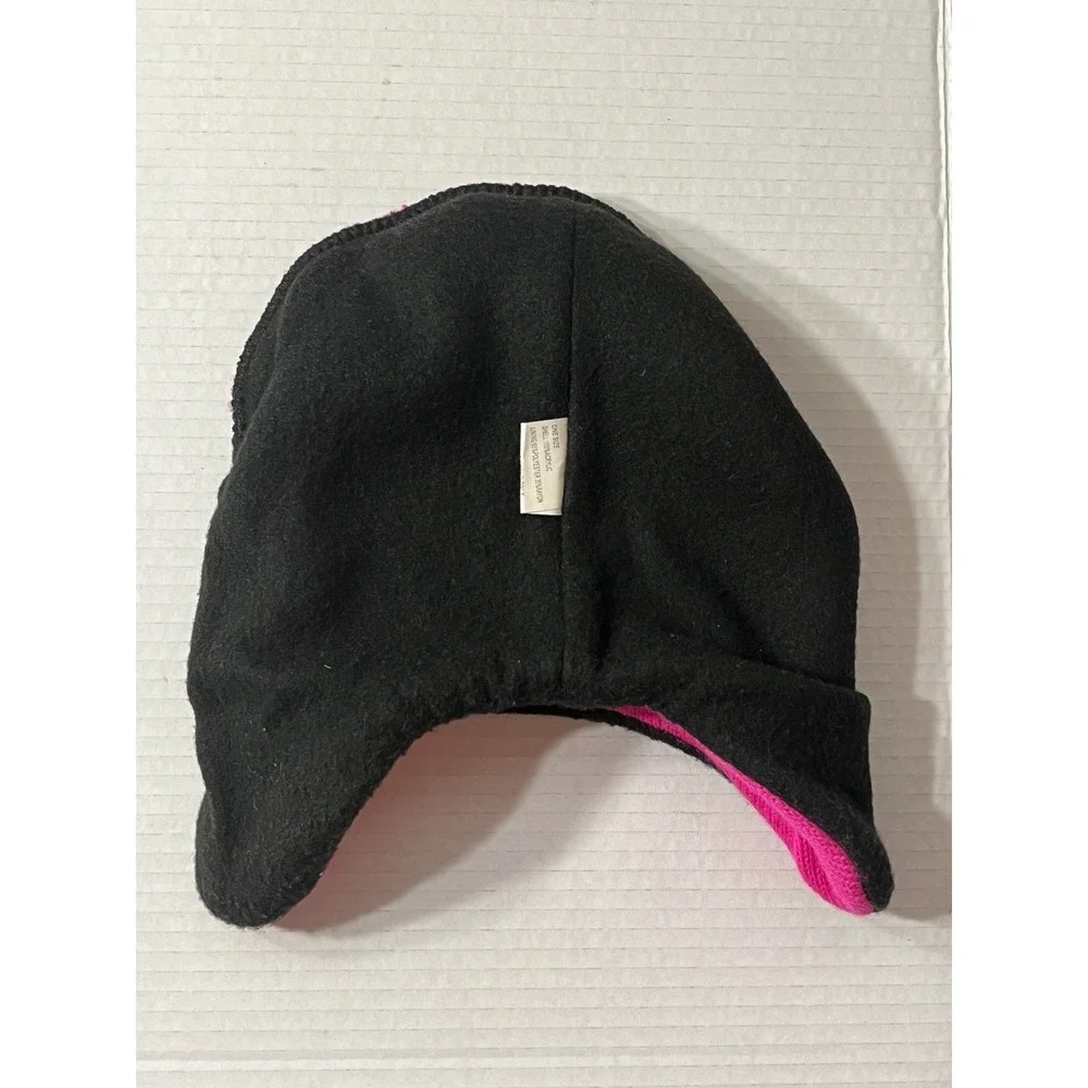 Neon Pink Happy Monster Child Knit Fleece Winter Hat Ear‎ Flaps One Size